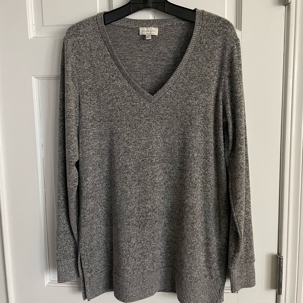 Lucky Brand Womens V-Neck Tunic Pullover Grey M